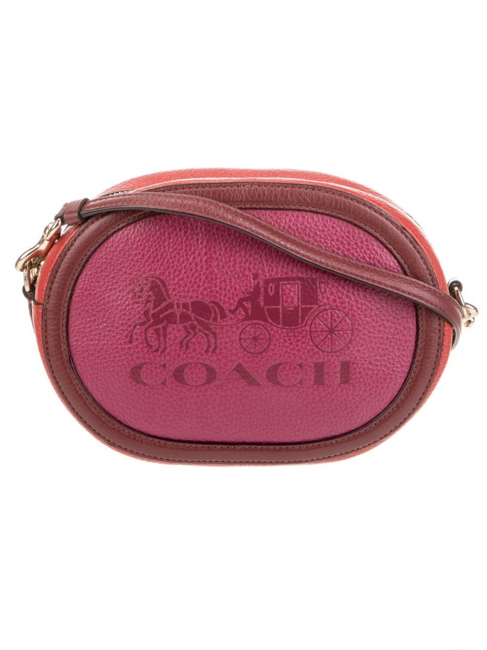 Coach Two-Tone Pink and Red Leather Oval Crossbody